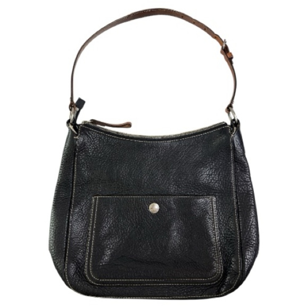 COACH VTG F10891 BLACK PEBBLE LEATHER CHELSEA SHOULDER BAG PURSE BROWN STRAP - Picture 3 of 12